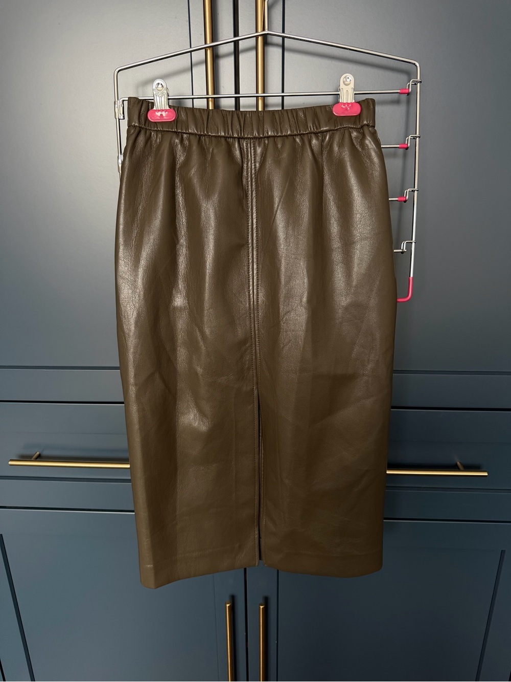 Tahari Olive Brown Faux Leather Pencil Skirt